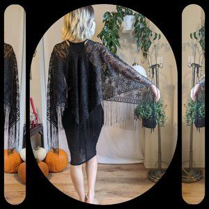Black Lace Shawl with Fringe